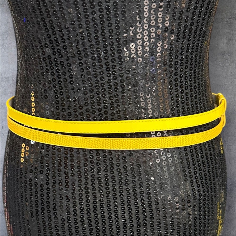 Yellow Double Buckle Belt Genuine Leather Lined Small 32"‎ - Picture 3 of 9